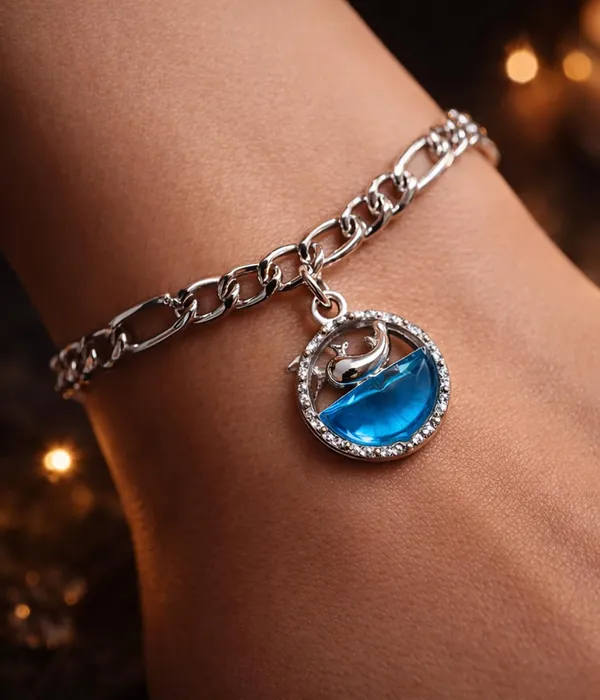 Silver_Figaro_Chain_Bracelet_with_Blue_Ocean_Dolphin_Charm,_Crystal_Embellished_Pendant_(A481,_1)