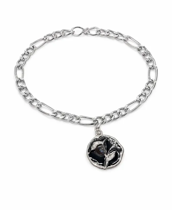Silver_Tone_Flower_Charm_Bracelet_for_Women_|_Designer_Chain_Bracelet_with_Black_Enamel_Flower_Pendant_|