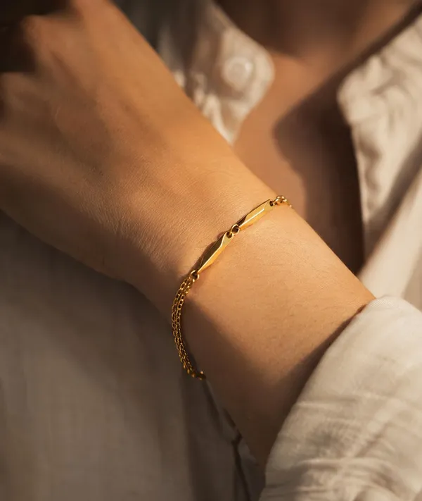 SHANKHRAJ_MALL_Silver-Tone_Double_Chain_Bracelet_with_Bar_Accent_(GOLD)