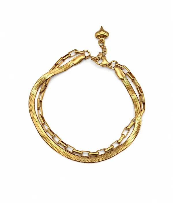 SHANKHRAJ_MALL_Gold_Plated_Double_Layer_Chain_Bracelet_for_Women_|_Adjustable_Herringbone_&_Paperclip_Link_Bracelet_|_Trendy_Minimalist_Bracelet_for_Girls_&_Women
