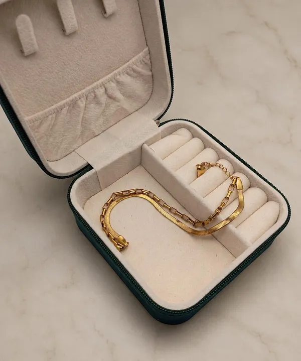 SHANKHRAJ_MALL_Gold_Plated_Double_Layer_Chain_Bracelet_for_Women_|_Adjustable_Herringbone_&_Paperclip_Link_Bracelet_|_Trendy_Minimalist_Bracelet_for_Girls_&_Women