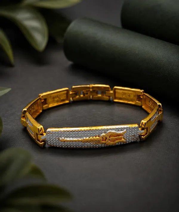 Gold-Plated_Trishul_Link_Chain_Bracelet_with_CZ_Stones_for_Men