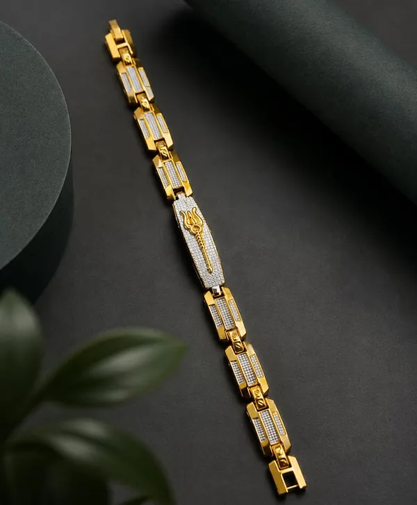 Gold-Plated_Trishul_Link_Chain_Bracelet_with_CZ_Stones_for_Men