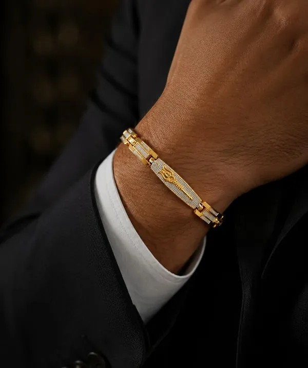 Gold-Plated_Trishul_Link_Chain_Bracelet_with_CZ_Stones_for_Men