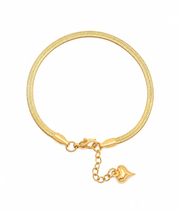 Gold_Herringbone_Chain_Bracelet_with_Heart_Charm,_Lobster_Clasp,_Adjustable_Flat_Snake_Chain_(GOLD)