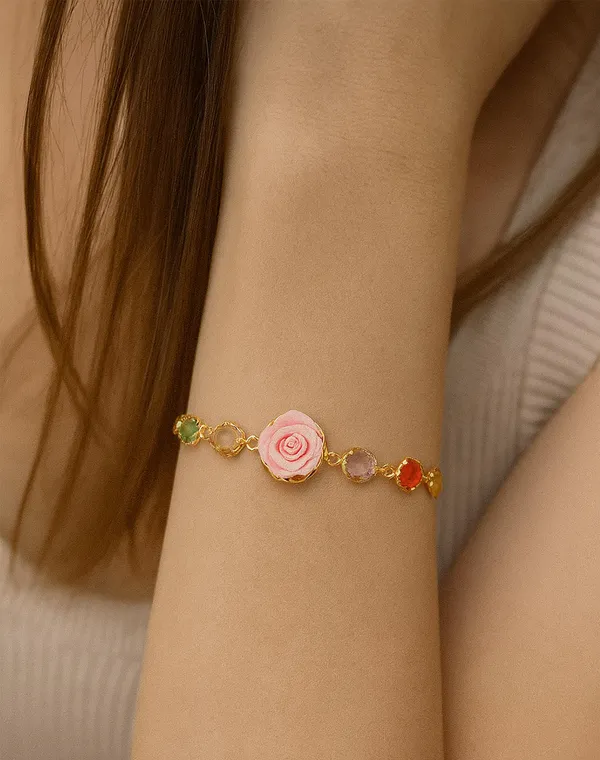 Rainbow_Stone_Bracelet_with_Rose_Charm_(A229)
