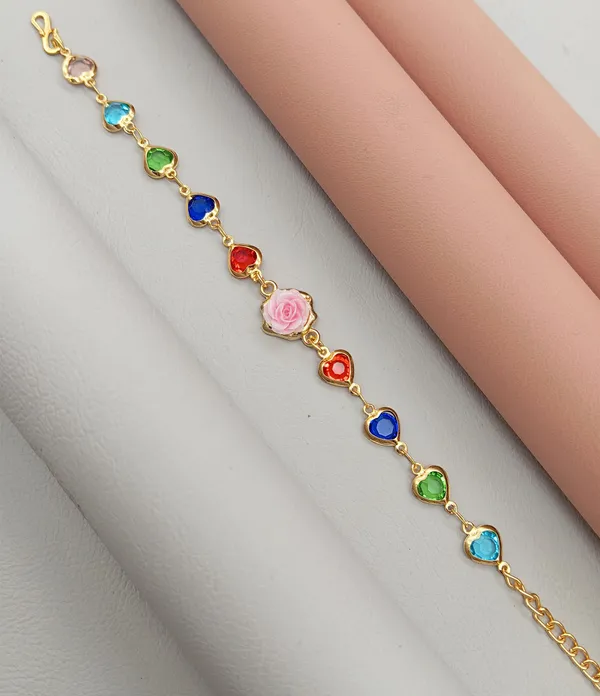 Rainbow_Stone_Bracelet_with_Rose_Charm_(A240)