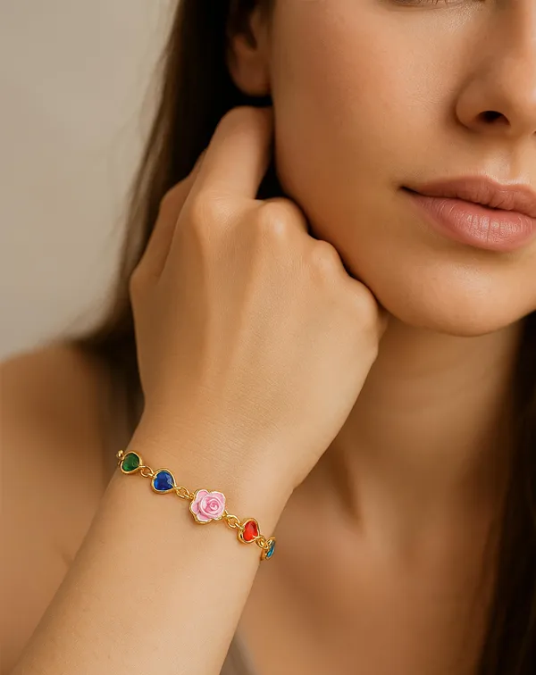 Rainbow_Stone_Bracelet_with_Rose_Charm_(A240)