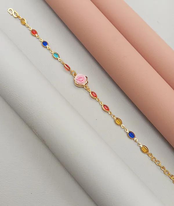 Rainbow_Stone_Bracelet_with_Rose_Charm_(A244)