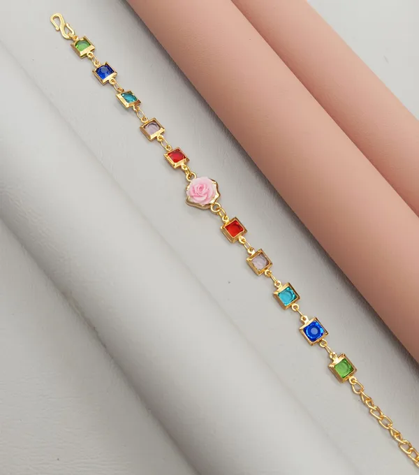 Rainbow_Stone_Bracelet_with_Rose_Charm_(A238)