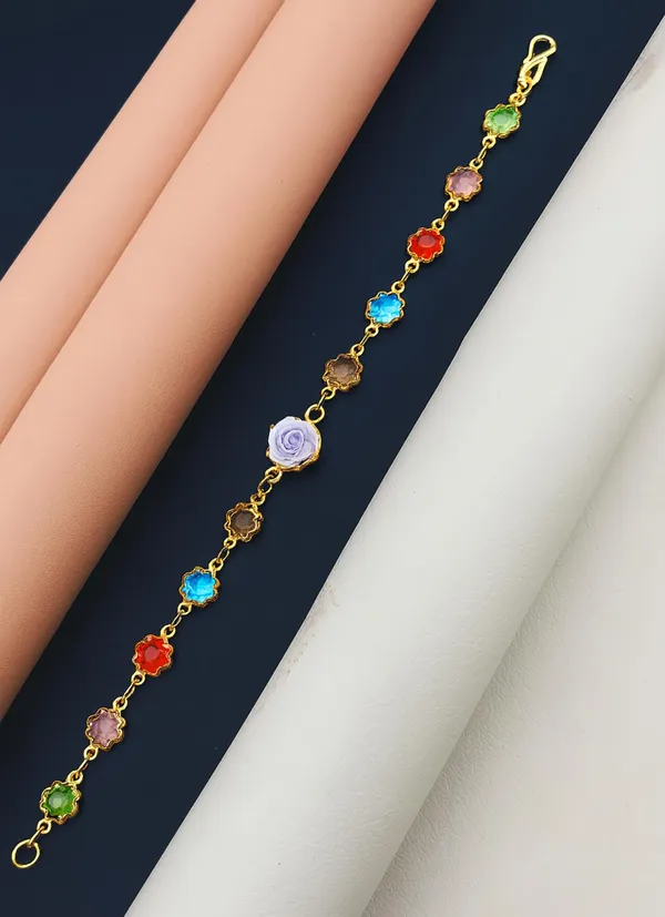Rainbow_Stone_Bracelet_with_Rose_Charm_(A231)