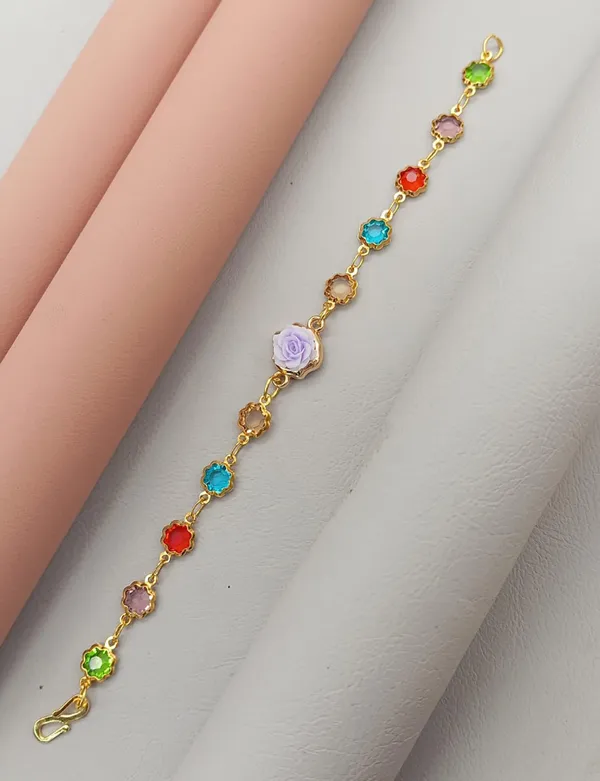 Rainbow_Stone_Bracelet_with_Rose_Charm_(A231)