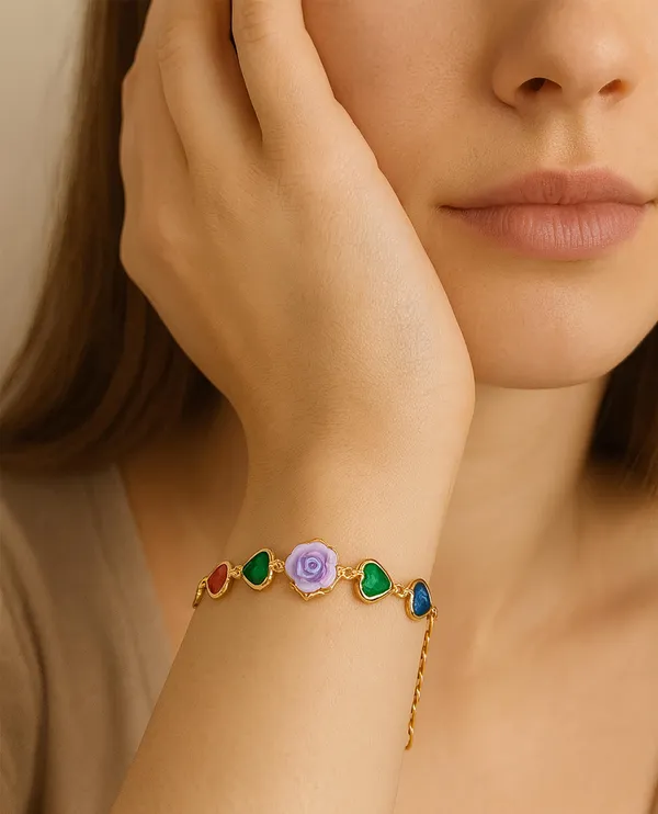 Rainbow_Stone_Bracelet_with_Rose_Charm_(A241)