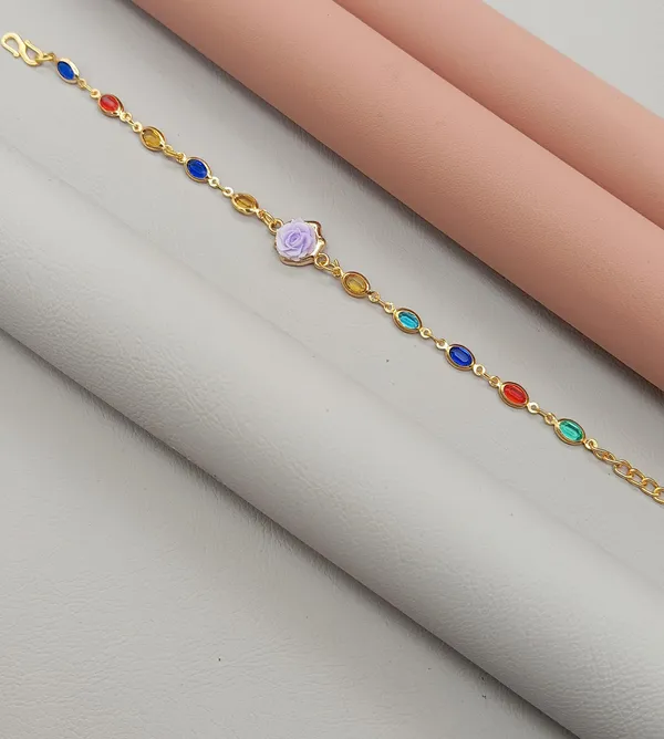 Rainbow_Stone_Bracelet_with_Rose_Charm_(A245)