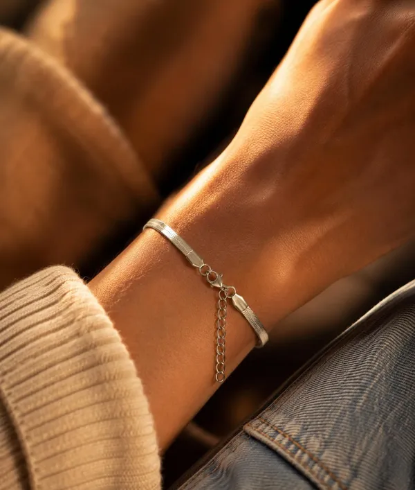 Gold_Herringbone_Chain_Bracelet_with_Heart_Charm,_Lobster_Clasp,_Adjustable_Flat_Snake_Chain_(SILVER)