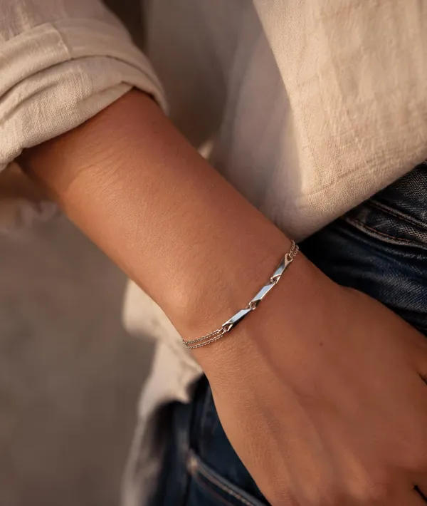 SHANKHRAJ_MALL_Silver-Tone_Double_Chain_Bracelet_with_Bar_Accent_(silver)