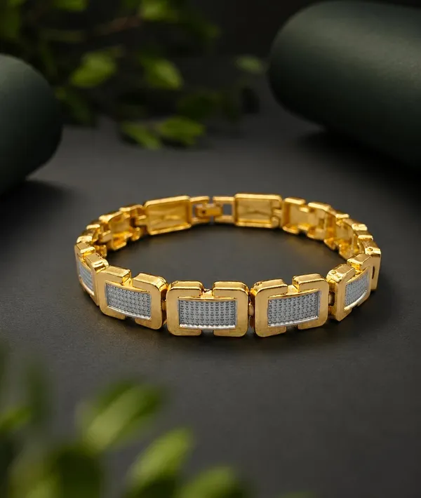 Gold-Tone_Link_Bracelet_with_Crystal_Studded_Rectangular_Links