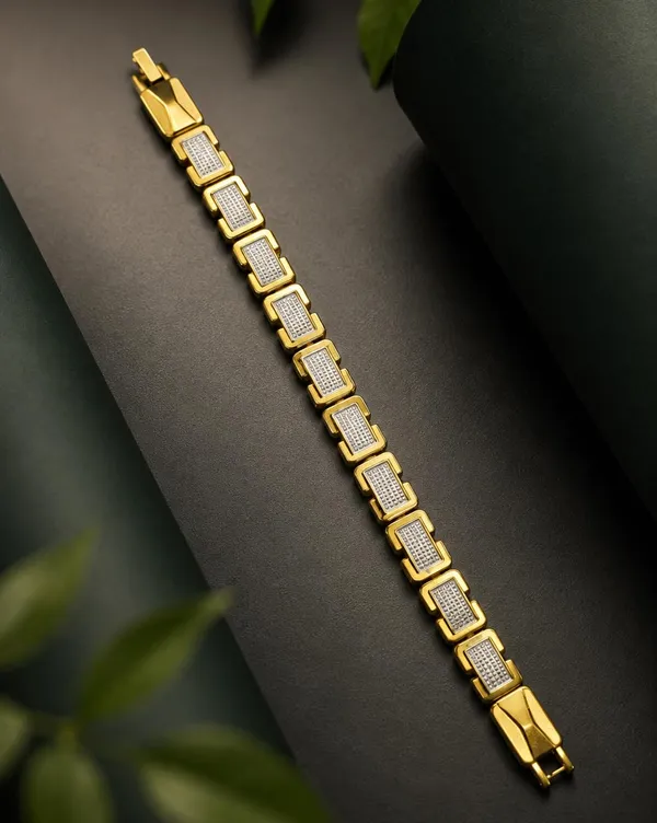 Gold-Tone_Link_Bracelet_with_Crystal_Studded_Rectangular_Links