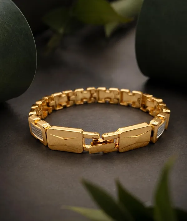 Gold-Tone_Link_Bracelet_with_Crystal_Studded_Rectangular_Links