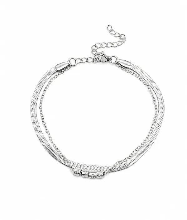 SHANKHRAJ_MALL_Double_Layer_Chain_Bracelet_for_Women_|_Adjustable_Herringbone_&_Link_Chain_Bracelet_with_Bead_Accent_|_Minimalist_Trendy_Bracelet_for_Girls_&_Women
