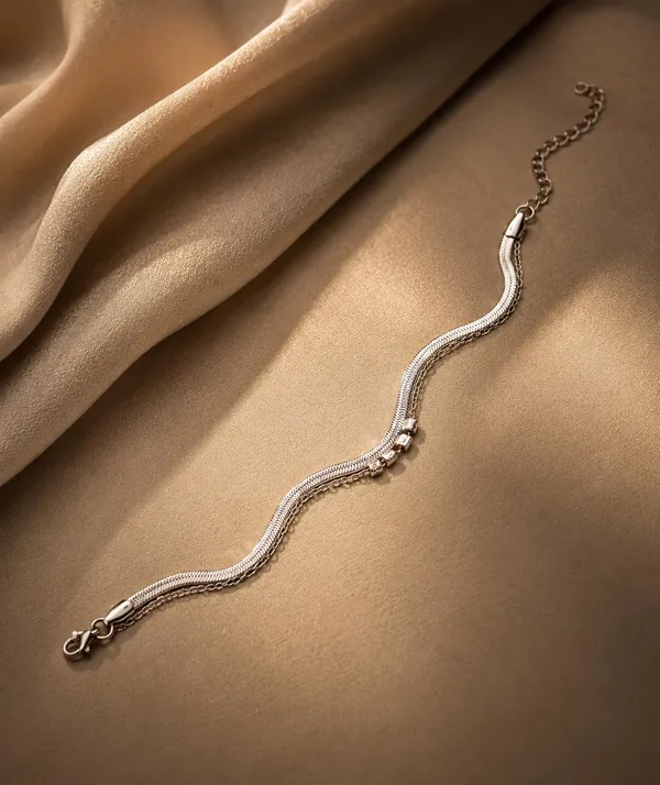 SHANKHRAJ_MALL_Double_Layer_Chain_Bracelet_for_Women_|_Adjustable_Herringbone_&_Link_Chain_Bracelet_with_Bead_Accent_|_Minimalist_Trendy_Bracelet_for_Girls_&_Women