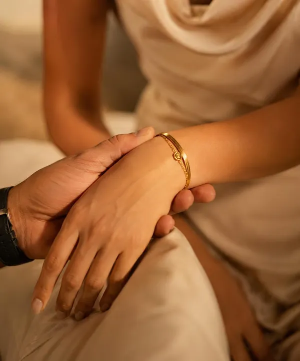 Gold-Tone_Double_Layer_Bracelet_with_Rose_Charm,_Herringbone_Snake_Chain_and_Delicate_Link_Chain