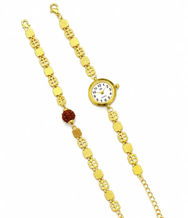 Gold-Tone_Bhaiya_Bhabhi_Rakhi_Set_with_Watch_Dial_&_Rudraksha_Style_Bead