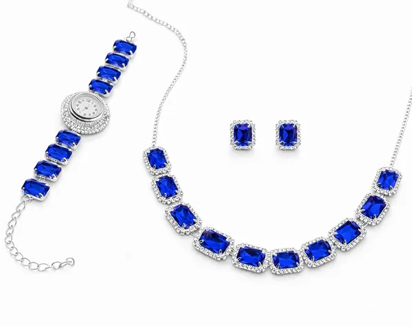 SHANKHRAJ_MALL_Pink_Crystal_Jewelry_Set,_Necklace_Earrings_Bracelet_Watch,_Rhinestone_Halo,_Silver_Tone,_4_Piece_Set_(A354)