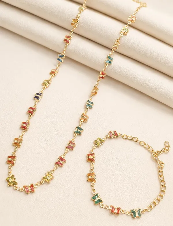 SHANKHRAJ_MALL_Multicolor_Heart_Shaped_Crystal_Necklace_and_Bracelet_Set,_Gold_Plated_Chain,_Colorful_Gemstone_Jewelry_(A363)