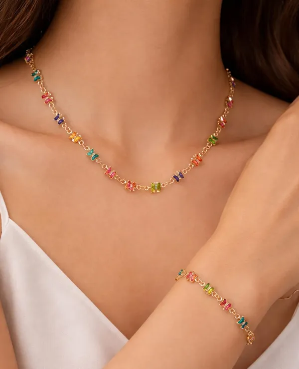 SHANKHRAJ_MALL_Multicolor_Heart_Shaped_Crystal_Necklace_and_Bracelet_Set,_Gold_Plated_Chain,_Colorful_Gemstone_Jewelry_(A363)