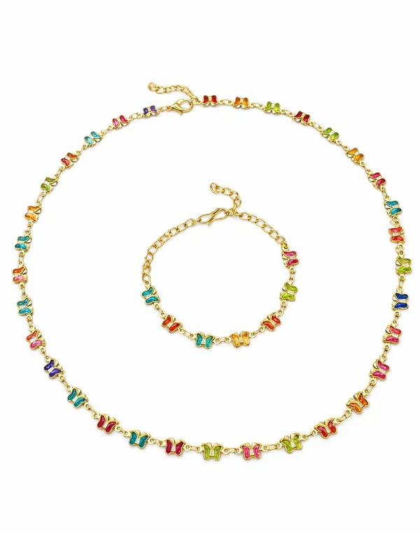 SHANKHRAJ_MALL_Multicolor_Heart_Shaped_Crystal_Necklace_and_Bracelet_Set,_Gold_Plated_Chain,_Colorful_Gemstone_Jewelry_(A363)