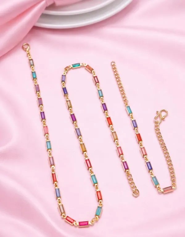 SHANKHRAJ_MALL_Multicolor_Heart_Shaped_Crystal_Necklace_and_Bracelet_Set,_Gold_Plated_Chain,_Colorful_Gemstone_Jewelry_(A360)