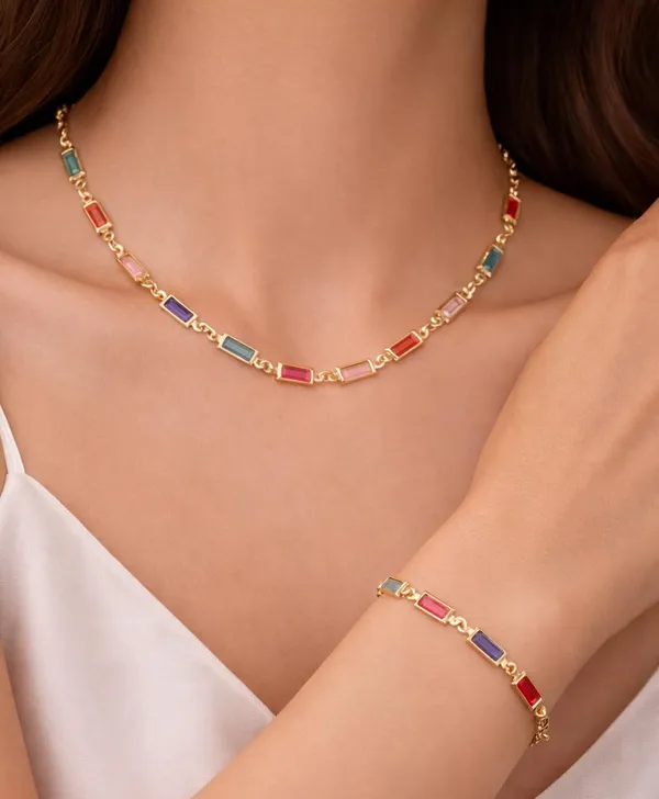 SHANKHRAJ_MALL_Multicolor_Heart_Shaped_Crystal_Necklace_and_Bracelet_Set,_Gold_Plated_Chain,_Colorful_Gemstone_Jewelry_(A360)