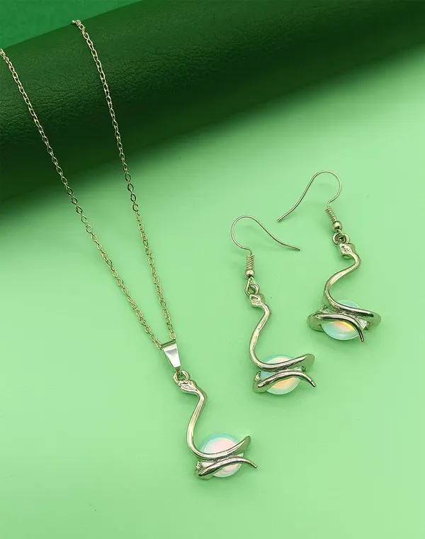 SHANKHRAJ_MALL_Elegant_Galaxy_Inspired_Pendant_Necklace_&_Earrings_Set_for_Women_|_Wavy_Design_with_Opal-Effect_Stone_|_Chrome_Finish_Jewelry_Gift_(A225)