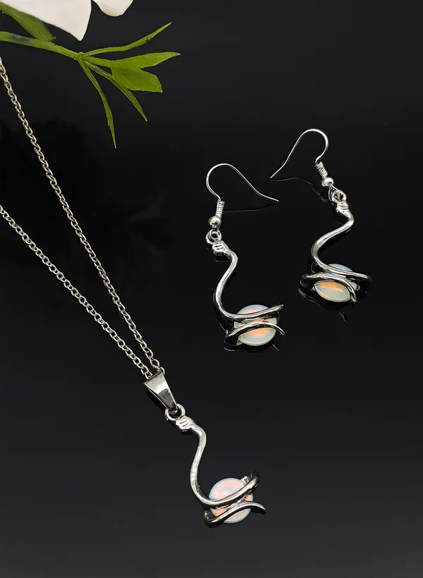 SHANKHRAJ_MALL_Elegant_Galaxy_Inspired_Pendant_Necklace_&_Earrings_Set_for_Women_|_Wavy_Design_with_Opal-Effect_Stone_|_Chrome_Finish_Jewelry_Gift_(A225)