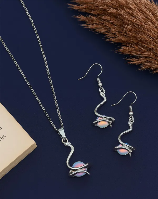 SHANKHRAJ_MALL_Elegant_Galaxy_Inspired_Pendant_Necklace_&_Earrings_Set_for_Women_|_Wavy_Design_with_Opal-Effect_Stone_|_Chrome_Finish_Jewelry_Gift_(A225)