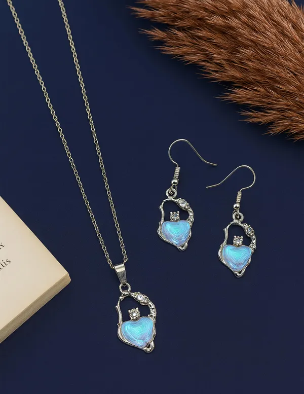 SHANKHRAJ_MALL_Elegant_Galaxy_Inspired_Pendant_Necklace_&_Earrings_Set_for_Women_|_Wavy_Design_with_Opal-Effect_Stone_|_Chrome_Finish_Jewelry_Gift_(A226)