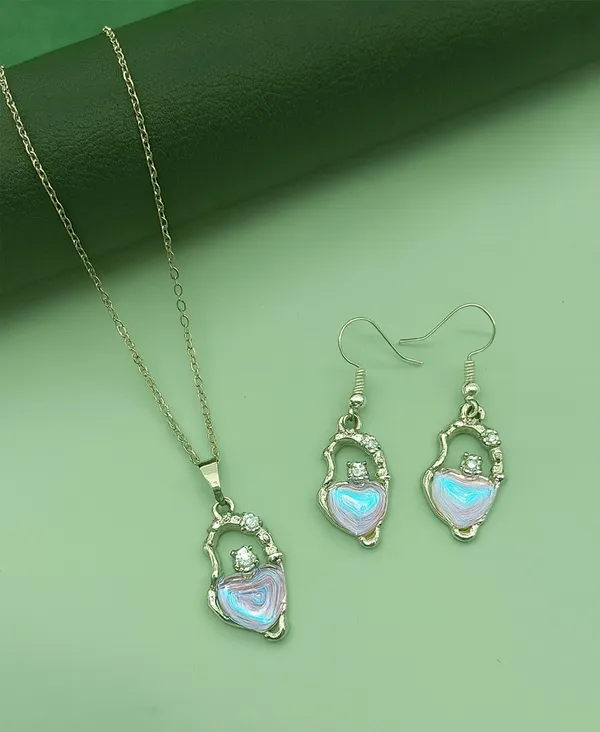 SHANKHRAJ_MALL_Elegant_Galaxy_Inspired_Pendant_Necklace_&_Earrings_Set_for_Women_|_Wavy_Design_with_Opal-Effect_Stone_|_Chrome_Finish_Jewelry_Gift_(A226)