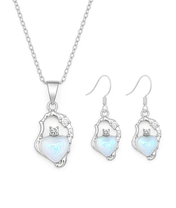 SHANKHRAJ_MALL_Elegant_Galaxy_Inspired_Pendant_Necklace_&_Earrings_Set_for_Women_|_Wavy_Design_with_Opal-Effect_Stone_|_Chrome_Finish_Jewelry_Gift_(A226)