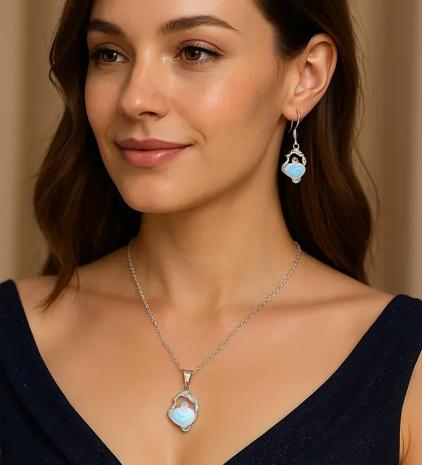 SHANKHRAJ_MALL_Elegant_Galaxy_Inspired_Pendant_Necklace_&_Earrings_Set_for_Women_|_Wavy_Design_with_Opal-Effect_Stone_|_Chrome_Finish_Jewelry_Gift_(A226)