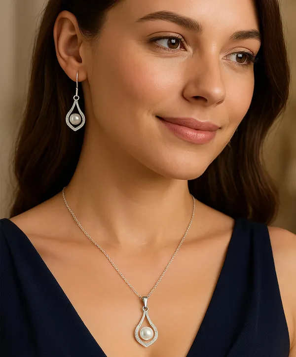 SHANKHRAJ_MALL_Elegant_Galaxy_Inspired_Pendant_Necklace_&_Earrings_Set_for_Women_|_Wavy_Design_with_Opal-Effect_Stone_|_Chrome_Finish_Jewelry_Gift_(A228)