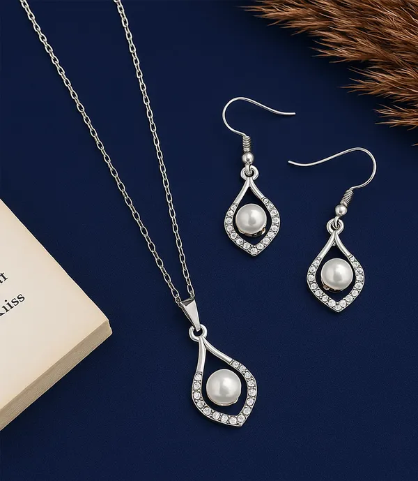 SHANKHRAJ_MALL_Elegant_Galaxy_Inspired_Pendant_Necklace_&_Earrings_Set_for_Women_|_Wavy_Design_with_Opal-Effect_Stone_|_Chrome_Finish_Jewelry_Gift_(A228)