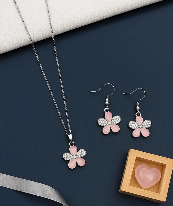 SHANKHRAJ_MALL_Elegant_Galaxy_Inspired_Pendant_Necklace_&_Earrings_Set_for_Women_|_Wavy_Design_with_Opal-Effect_Stone_|_Chrome_Finish_Jewelry_Gift_(A271)