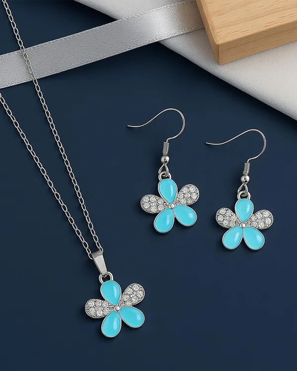 SHANKHRAJ_MALL_Elegant_Galaxy_Inspired_Pendant_Necklace_&_Earrings_Set_for_Women_|_Wavy_Design_with_Opal-Effect_Stone_|_Chrome_Finish_Jewelry_Gift_(A273)