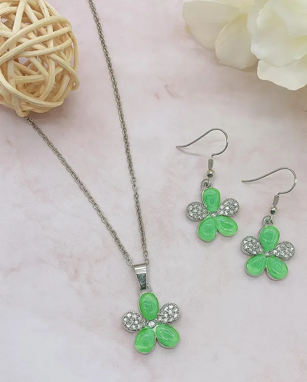 SHANKHRAJ_MALL_Elegant_Galaxy_Inspired_Pendant_Necklace_&_Earrings_Set_for_Women_|_Wavy_Design_with_Opal-Effect_Stone_|_Chrome_Finish_Jewelry_Gift_(A276)