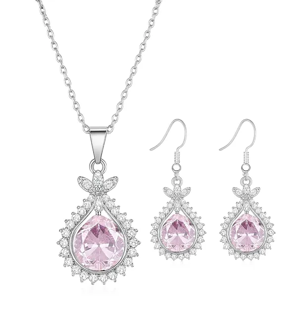 SHANKHRAJ_MALL_Elegant_Galaxy_Inspired_Pendant_Necklace_&_Earrings_Set_for_Women_|_Wavy_Design_with_Opal-Effect_Stone_|_Chrome_Finish_Jewelry_Gift_(A224)