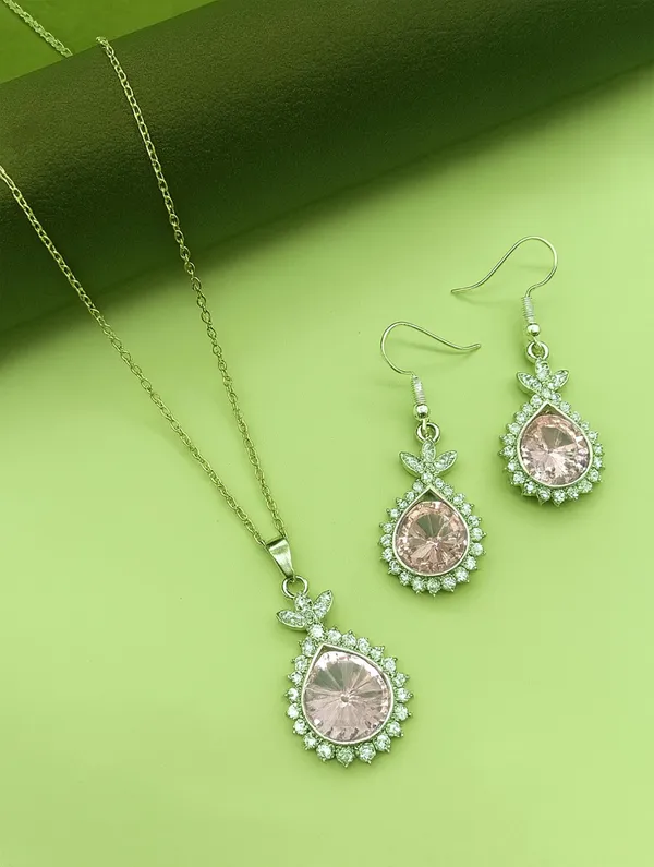 SHANKHRAJ_MALL_Elegant_Galaxy_Inspired_Pendant_Necklace_&_Earrings_Set_for_Women_|_Wavy_Design_with_Opal-Effect_Stone_|_Chrome_Finish_Jewelry_Gift_(A224)
