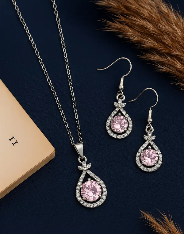 SHANKHRAJ_MALL_Elegant_Galaxy_Inspired_Pendant_Necklace_&_Earrings_Set_for_Women_|_Wavy_Design_with_Opal-Effect_Stone_|_Chrome_Finish_Jewelry_Gift_(A224)