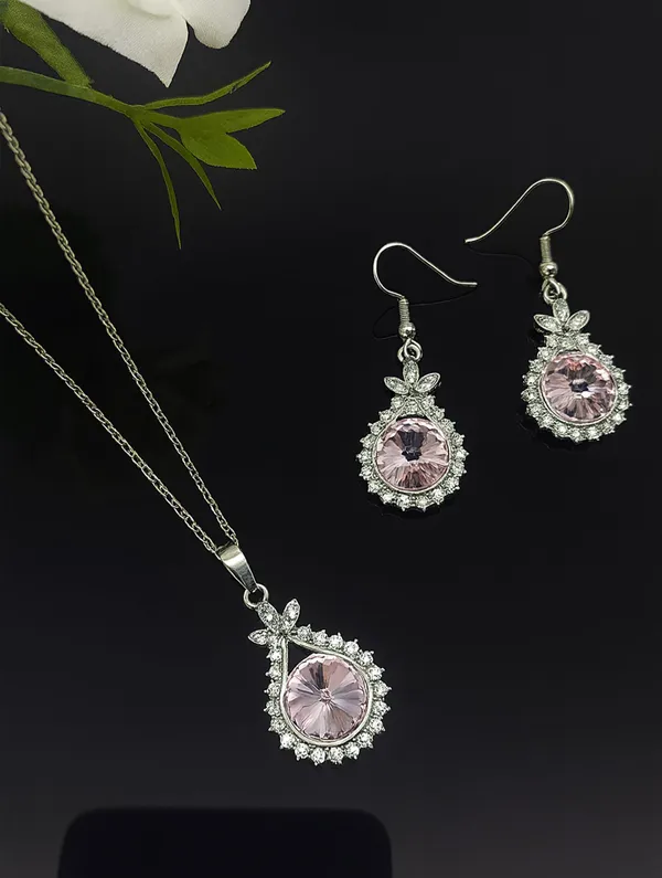 SHANKHRAJ_MALL_Elegant_Galaxy_Inspired_Pendant_Necklace_&_Earrings_Set_for_Women_|_Wavy_Design_with_Opal-Effect_Stone_|_Chrome_Finish_Jewelry_Gift_(A224)