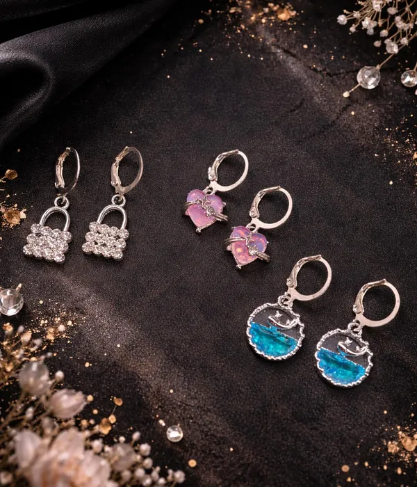 Crystal_Dangle_Hoop_Earrings_Set,_Silver_Tone,_Heart_Lock,_Dolphin,_Teardrop_Designs,_Multiple_Pairs_(A386)